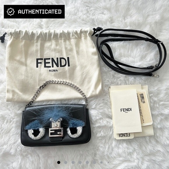 Fendi Handbags - FENDI Micro Baguette Monster Pouch Clutch Bag Napa Leather Black